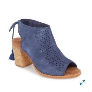 Toms Elba Peep Toe Bootie Cadet Blue Suede New